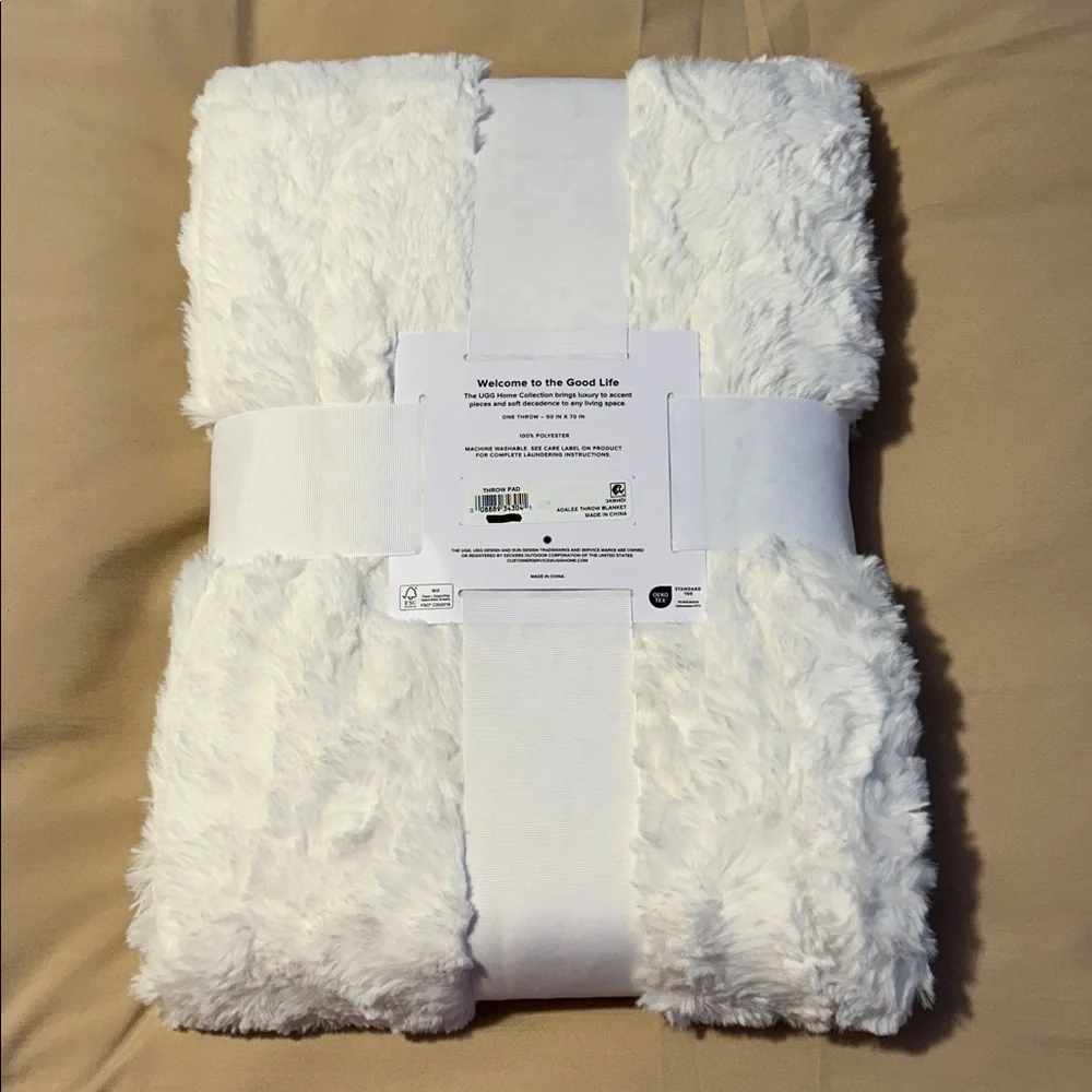 UGG Adalee Cozy Faux Fur Throw Natural White 50x70 NWT